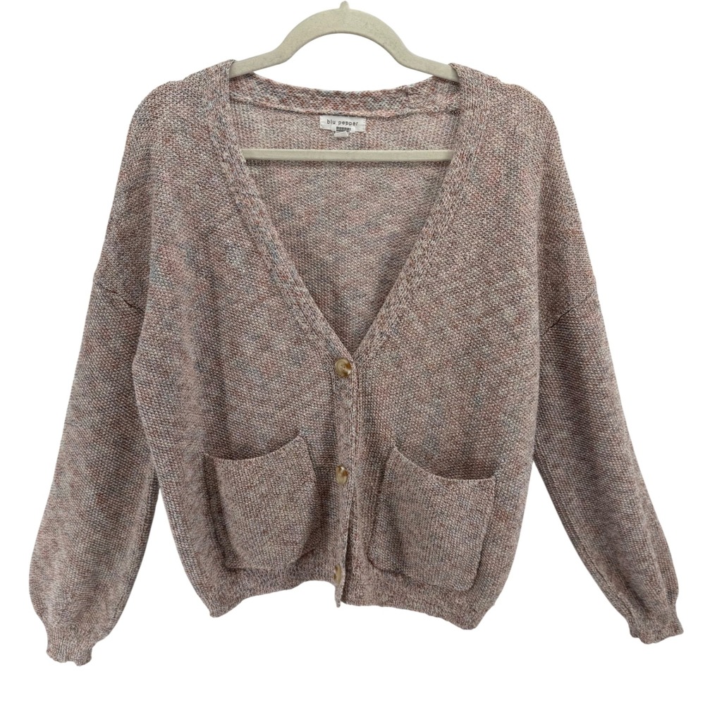 Blu Pepper Women's S Button Front Cardigan Polyester Blend Slouchy Soft Pockets